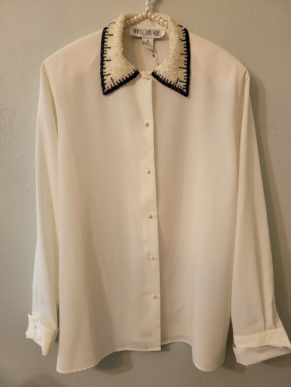 Harbour Vue Vintage Unique Jewled Collar Shirt Size 14!